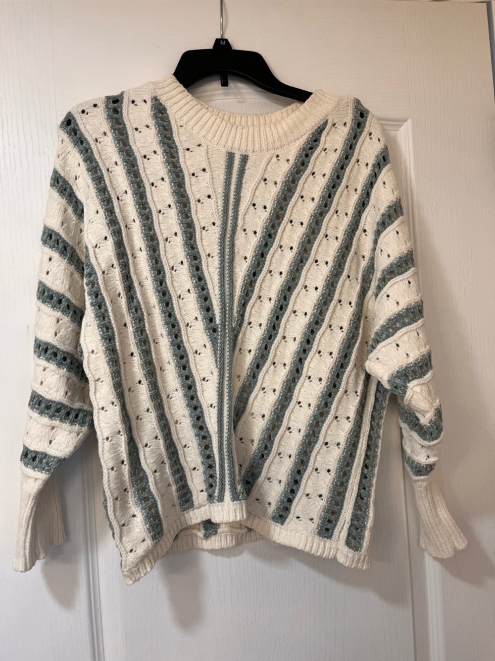Maurices Cream Sweater with Sage Green Stripes